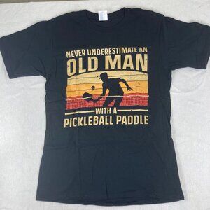 Adult Small Pickleball Graphic T-Shirt “Never Underestimate an Old Man” Black Co